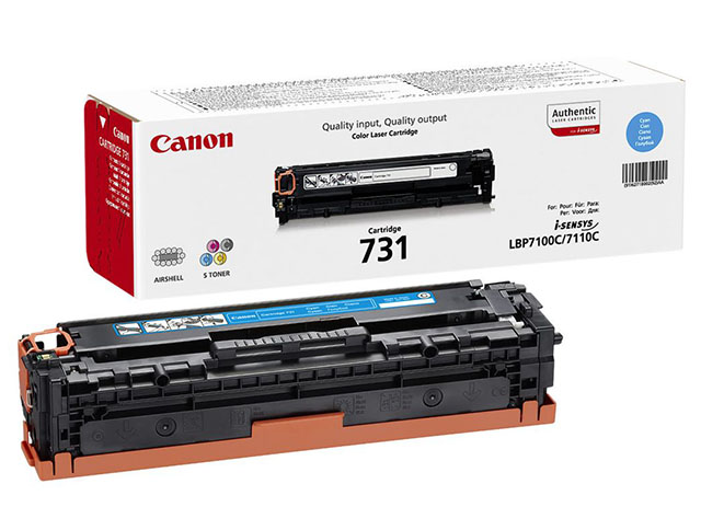 Toner de impressora Canon Cartridge 731 preto e laranja com caixa branca e vermelha