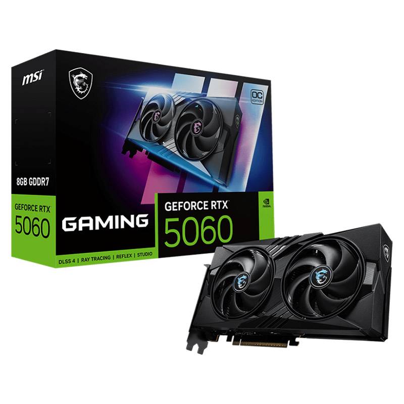 Placa gráfica MSI GeForce RTX 5060 Gaming com 8GB GDDR7 e caixa