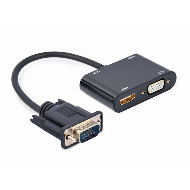 Adaptador com cabo e conectores VGA, HDMI e DC5V preto