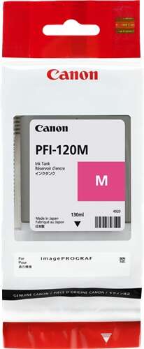 Recarga de tinta Canon PFI-120M magenta em embalagem branca e vermelha