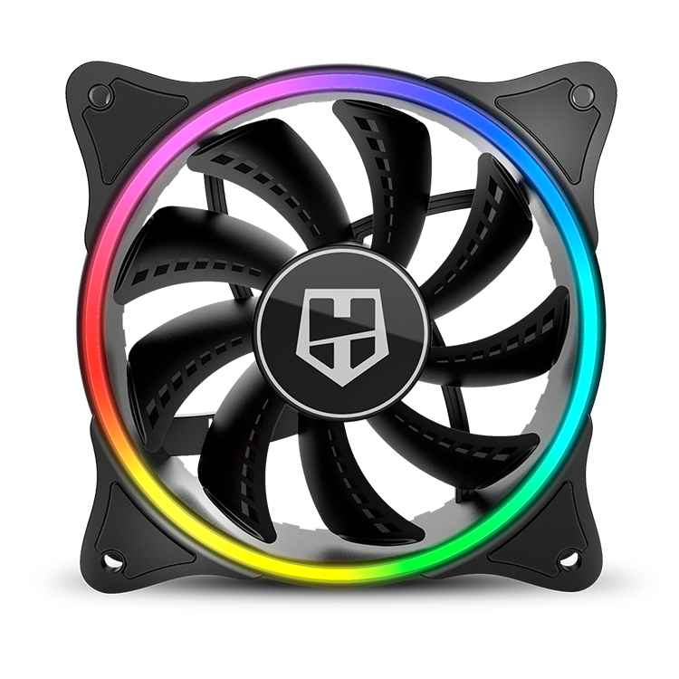 Ventoinha de computador com iluminação LED RGB circular e lâminas pretas