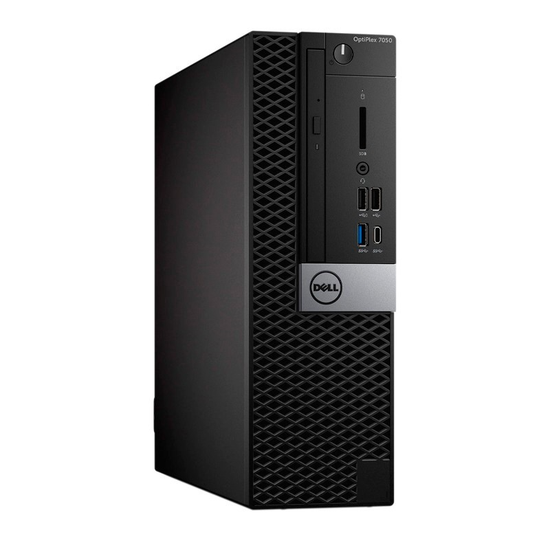Computador desktop Dell OptiPlex 7050 preto com portas USB e leitor de cartões na frente