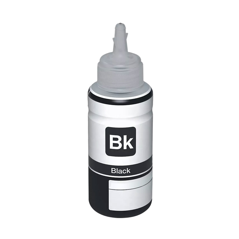Frasco de tinta preta com rótulo Bk Black
