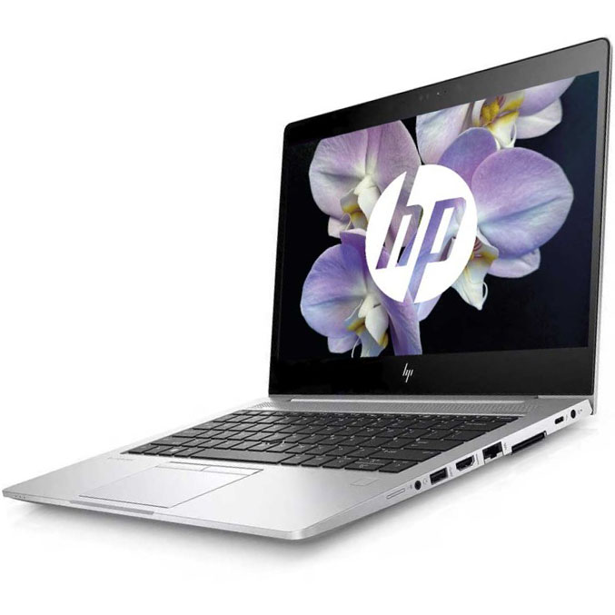 Portátil HP metálico cinza com teclado preto e ecrã com logótipo HP