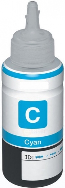 Garrafas de tinta para impressora ciano com rótulo azul e branco