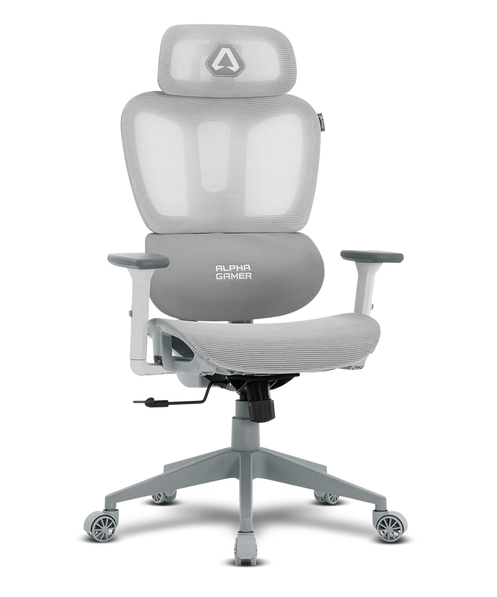 Cadeira ergonómica cinza ALPHA GAMER com rodízios e apoios de braço