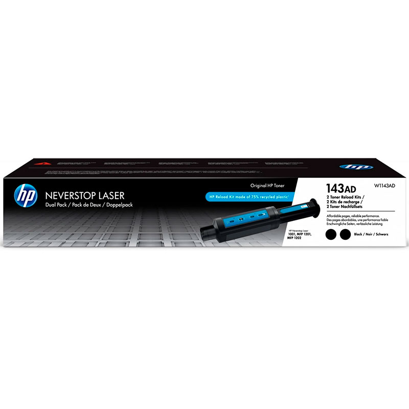 Embalagem de toner HP Neverstop Laser Dual Pack 143AD preto para impressoras HP
