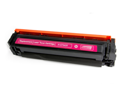 Cartucho de toner laser de substituição preto com tampa laranja e etiqueta rosa