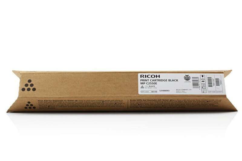 Embalagem de cartucho de tinta preta Ricoh em cartão