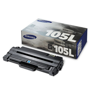 Cartucho de toner preto Samsung 105L com embalagem cinza e azul