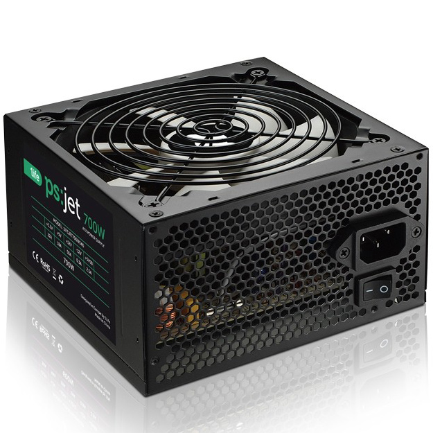 Fonte de alimentação PS-JET 700W preta com ventoinha e grelha metálica