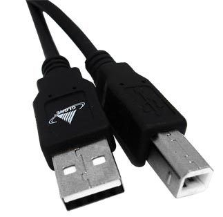 Cabo USB tipo A e tipo B preto com conectores metalizados