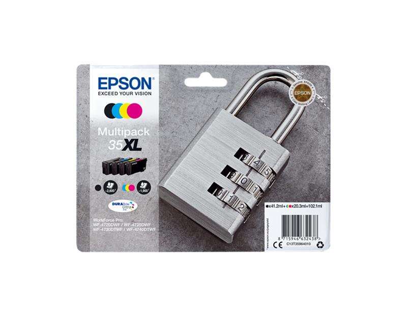 Multipack Epson 35XL para tinteiros com cadeado metálico na embalagem