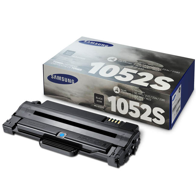 Toner Samsung 1052S preto com embalagem cinzenta azul e texto