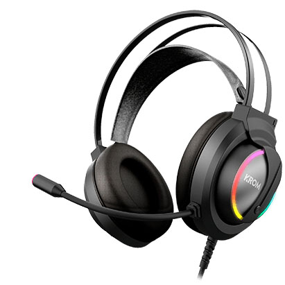 Auricular gaming preto com luzes LED coloridas e microfone ajustável