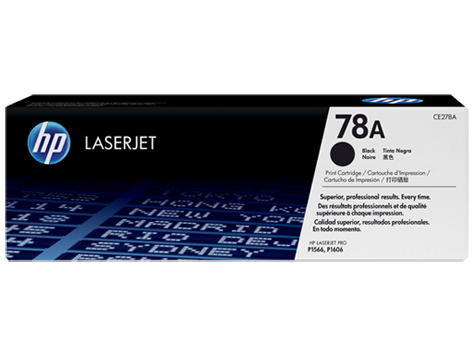 Cartucho de impressão HP LaserJet 78A preto em caixa retangular preta e branca