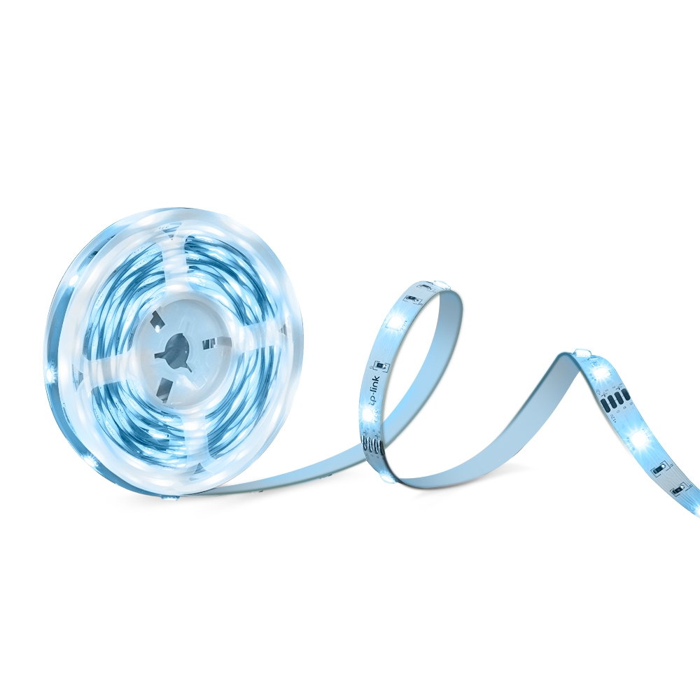 Tira de luzes LED azul claro enrolada num carretel de plástico