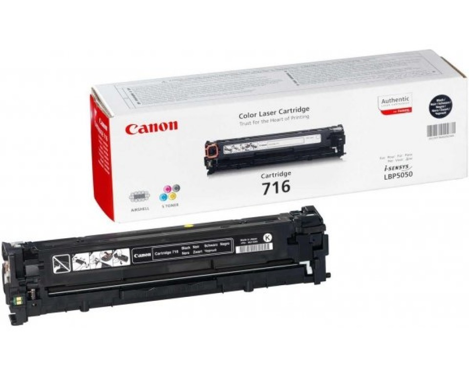 Cartucho de toner preto Canon Cartridge 716 com embalagem para impressora i-SENSYS LBP5050