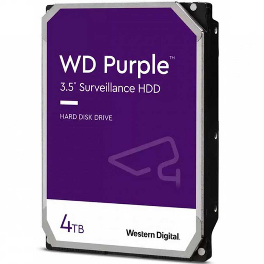 Disco rígido WD Purple 3.5 de 4TB com rótulo roxo e branco