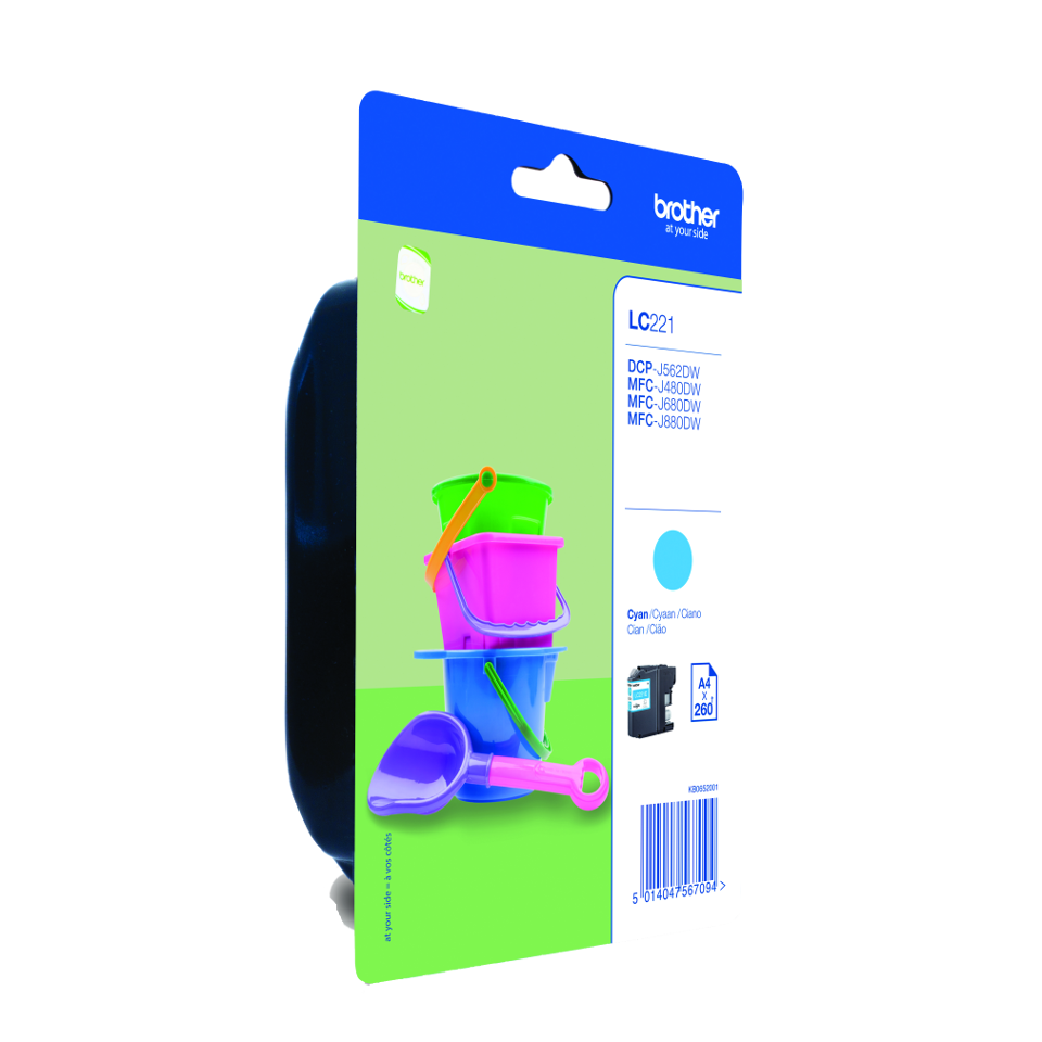 Embalagem de tinta de impressora Brother LC221 na cor cyan