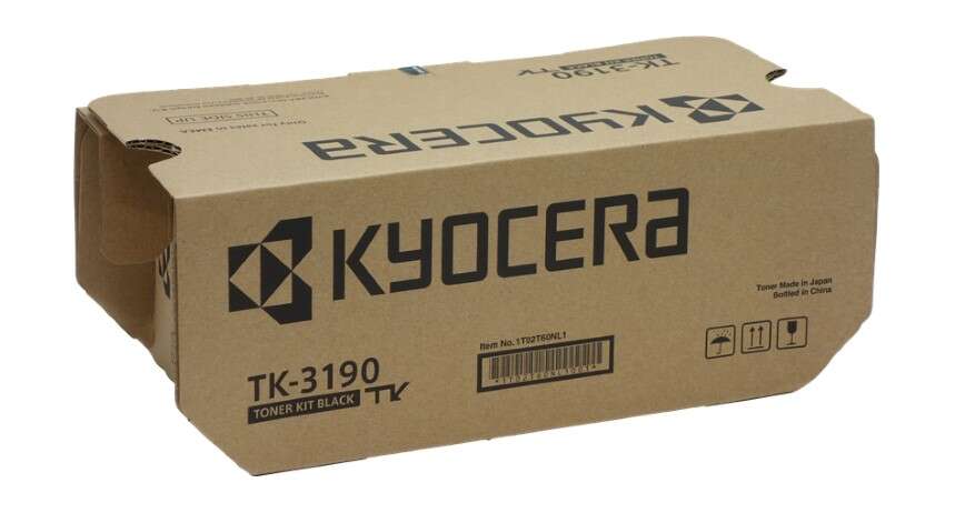 Caixa de toner Kyocera TK-3190 preta em papelão castanho