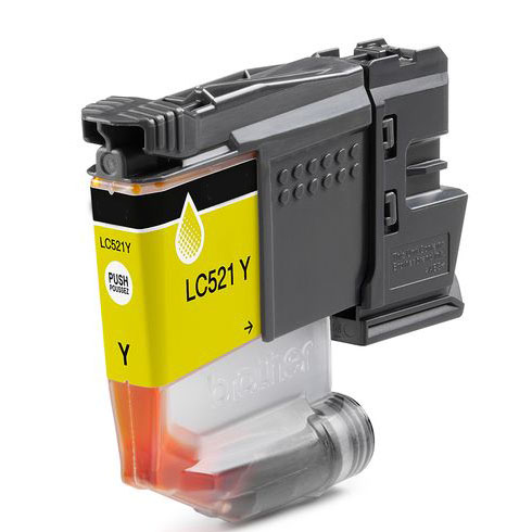 Cartucho de tinta amarelo LC521 Y para impressora, com corpo plástico translúcido e preto