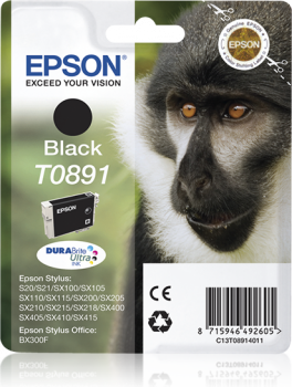 Embalagem de tinteiro Epson preto T0891 e primata