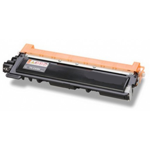 Cartucho de toner preto com detalhes em laranja sobre fundo branco