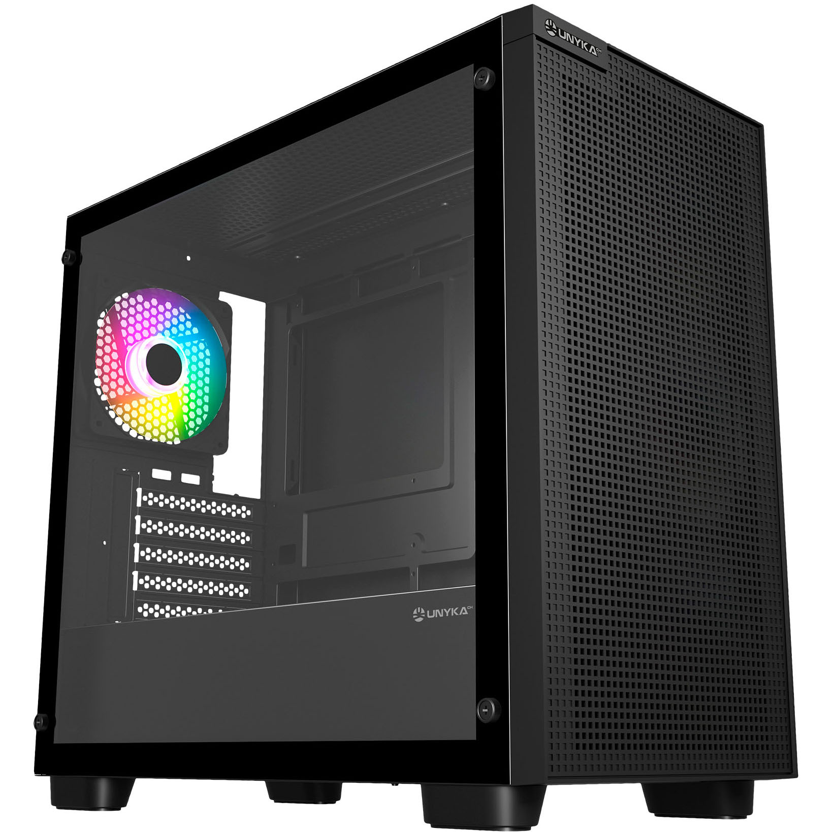 Caixa PC preta UNYKA com vidro lateral e ventoinha RGB