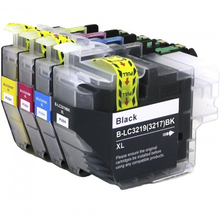 Quatro tinteiros para impressora com etiquetas coloridas e texto preto