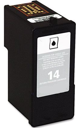 Cartucho de tinta preto com etiqueta branca e texto