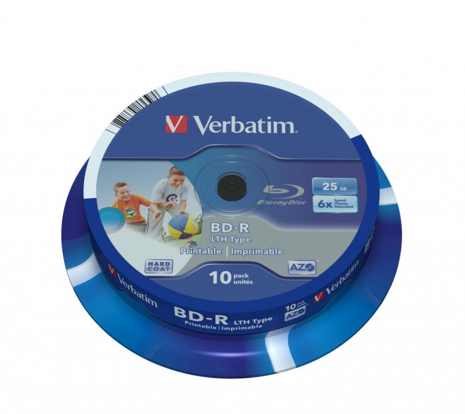 Embalagem azul de discos Blu-ray Verbatim BD-R LTH Type com 10 unidades