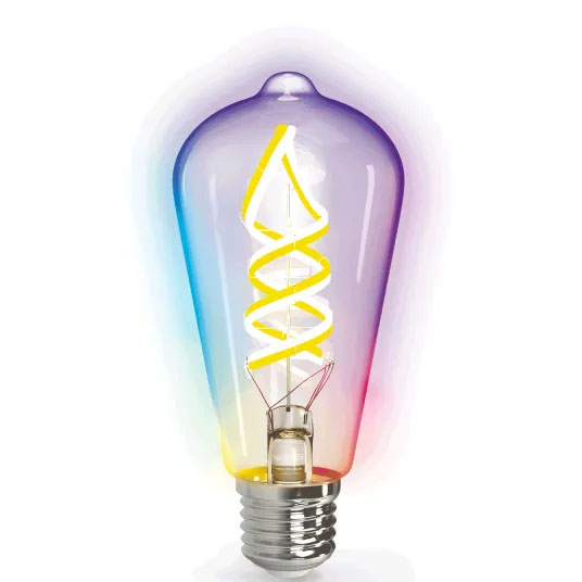 Lâmpada LED colorida com filament em espiral e base metálica