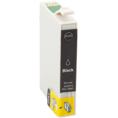 Cartucho de tinta preto preto para impressora com etiquetas preta e amarela.