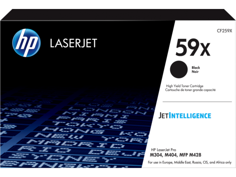 Embalagem de toner HP LaserJet 59X preto com design preto e branco