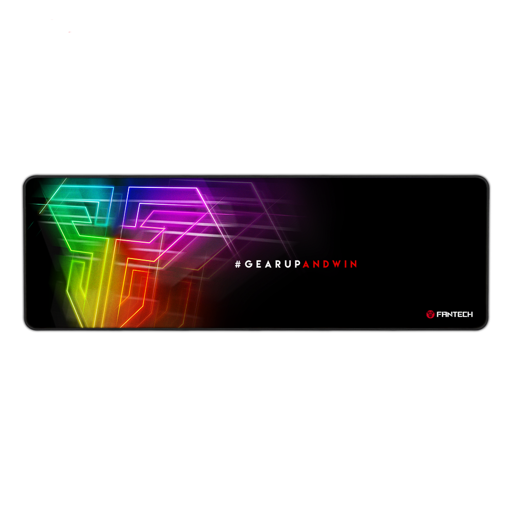 Tapete de rato colorido Fantech com texto #GEARUPANDWIN e logo
