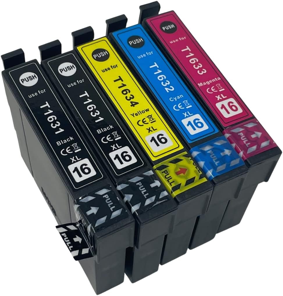 Tinteiros de impressora coloridos com etiquetas e abas PULL.