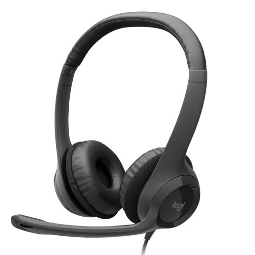 Auriculares com microfone preto Logitech.