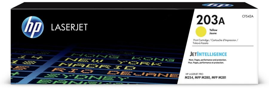 Embalagem de cartucho de impressão HP LaserJet 203A amarela