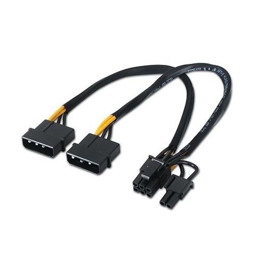 cabo adaptador preto com conectores Molex e PCIe