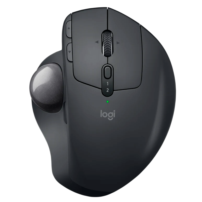 Rato ergonómico cinza escuro com bola de controlo e vários botões