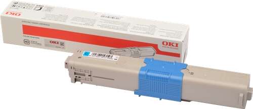 toner OKI em caixa branca com detalhes em vermelho e preto