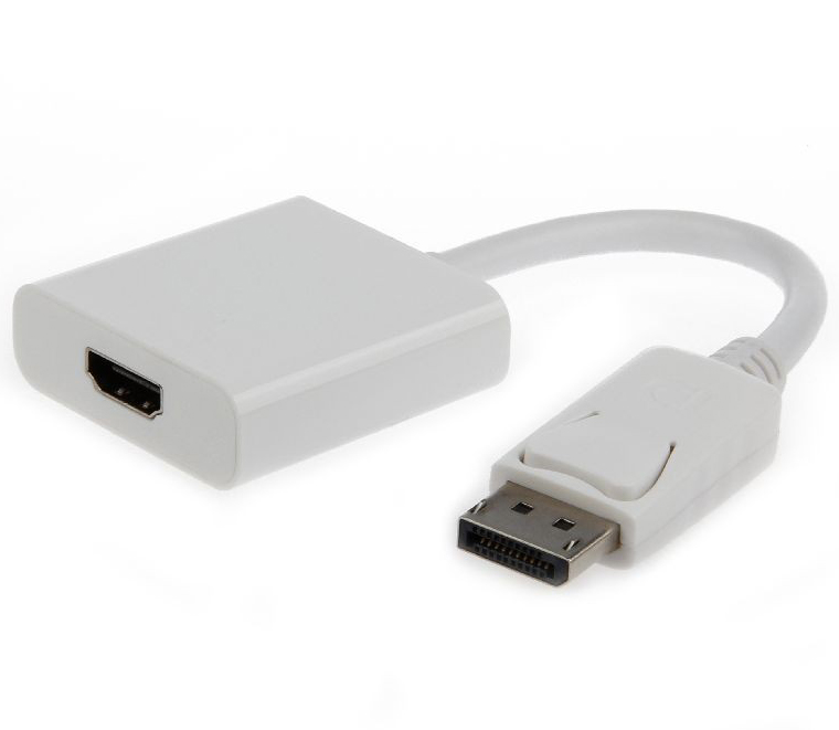 Cabo adaptador branco DisplayPort para HDMI com cabo curto