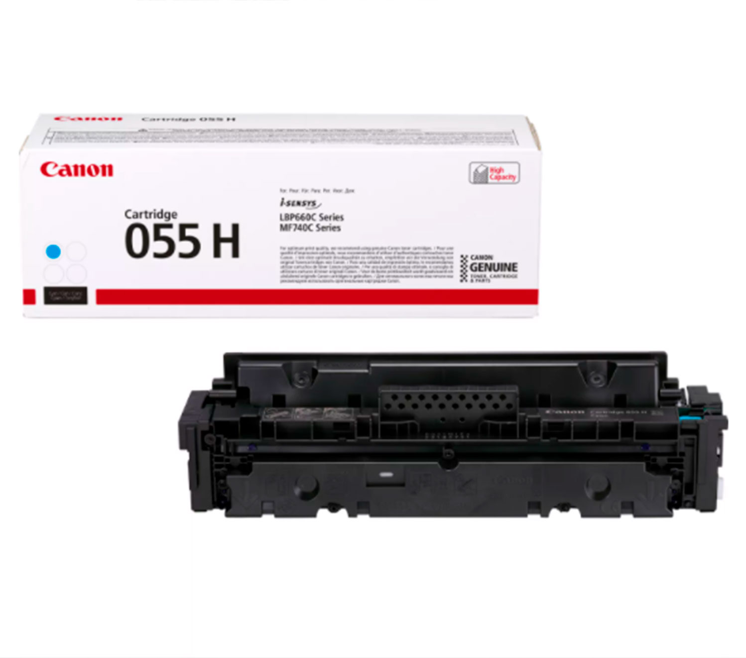 Cartucho de toner Canon 055 H com caixa branca e toner preto