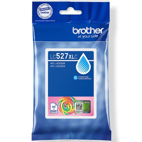 Embalagem azul do cartucho de tinta Brother LC527XLC