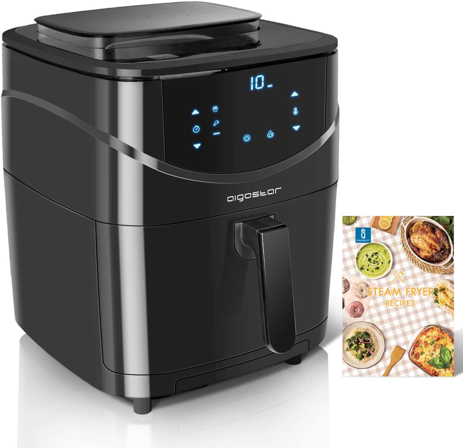 Fritadeira sem óleo preta Aigostar com visor digital e livro de receitas