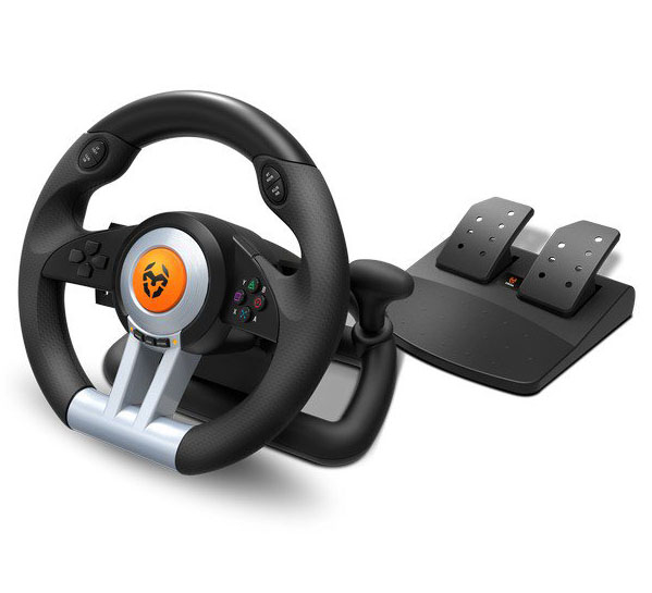 Volante de jogos preto com pedais