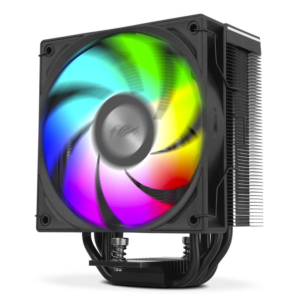 Dissipador de calor para CPU com ventoinha LED RGB colorida e aletas metálicas