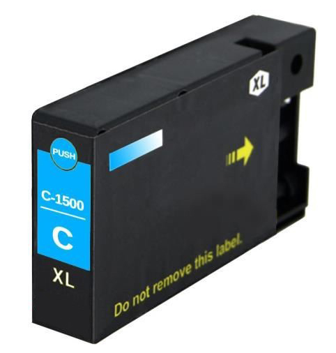 Cartucho de tinta preto para impressora com etiquetas azul e amarelo.