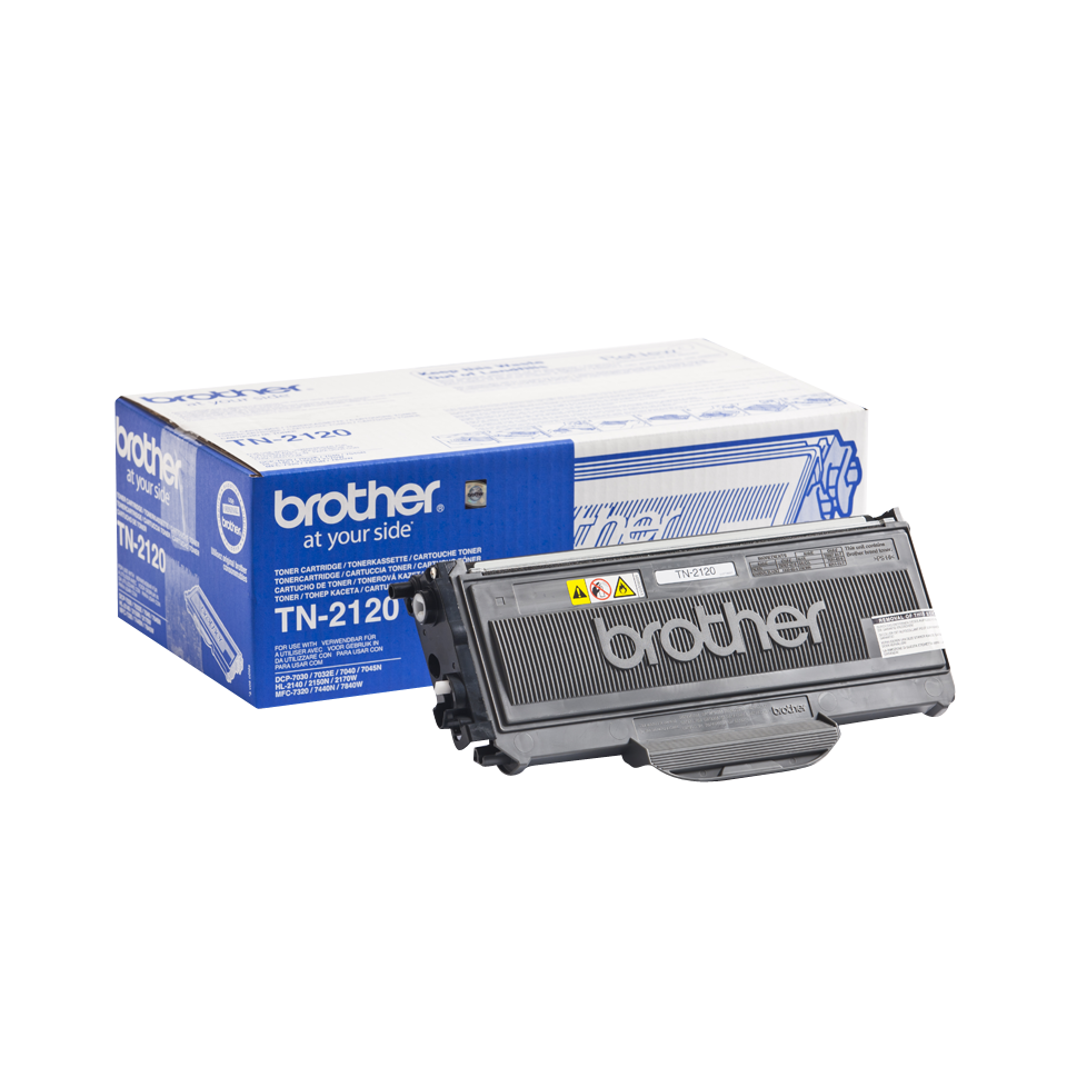 Cartucho de toner Brother TN-2120 preto com caixa azul e branca